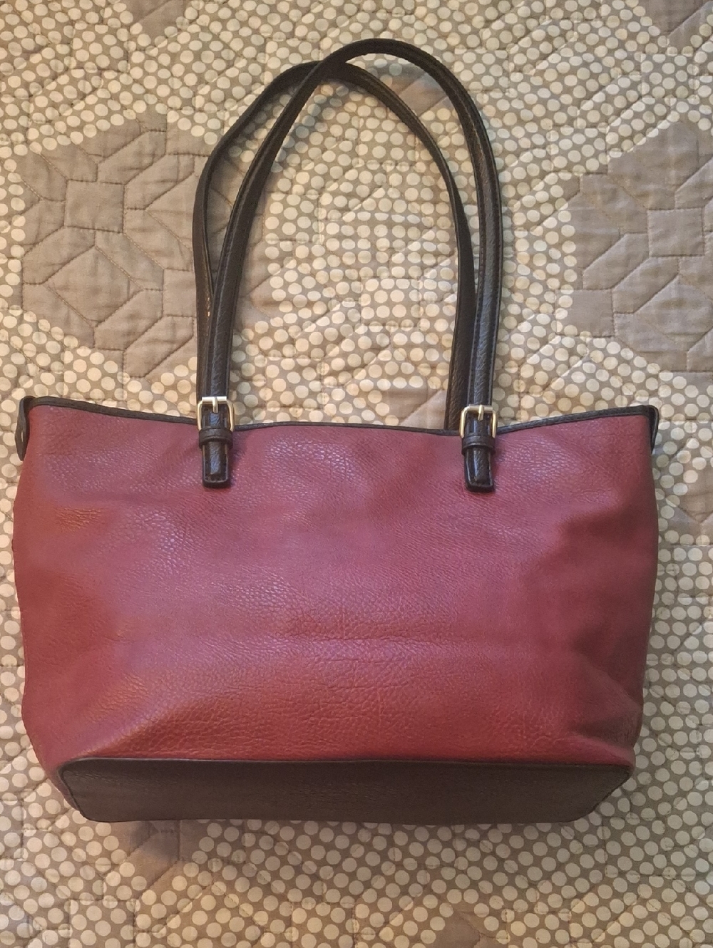 Women's Two-Tone Red Tote with Black Trim